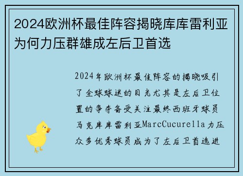 2024欧洲杯最佳阵容揭晓库库雷利亚为何力压群雄成左后卫首选